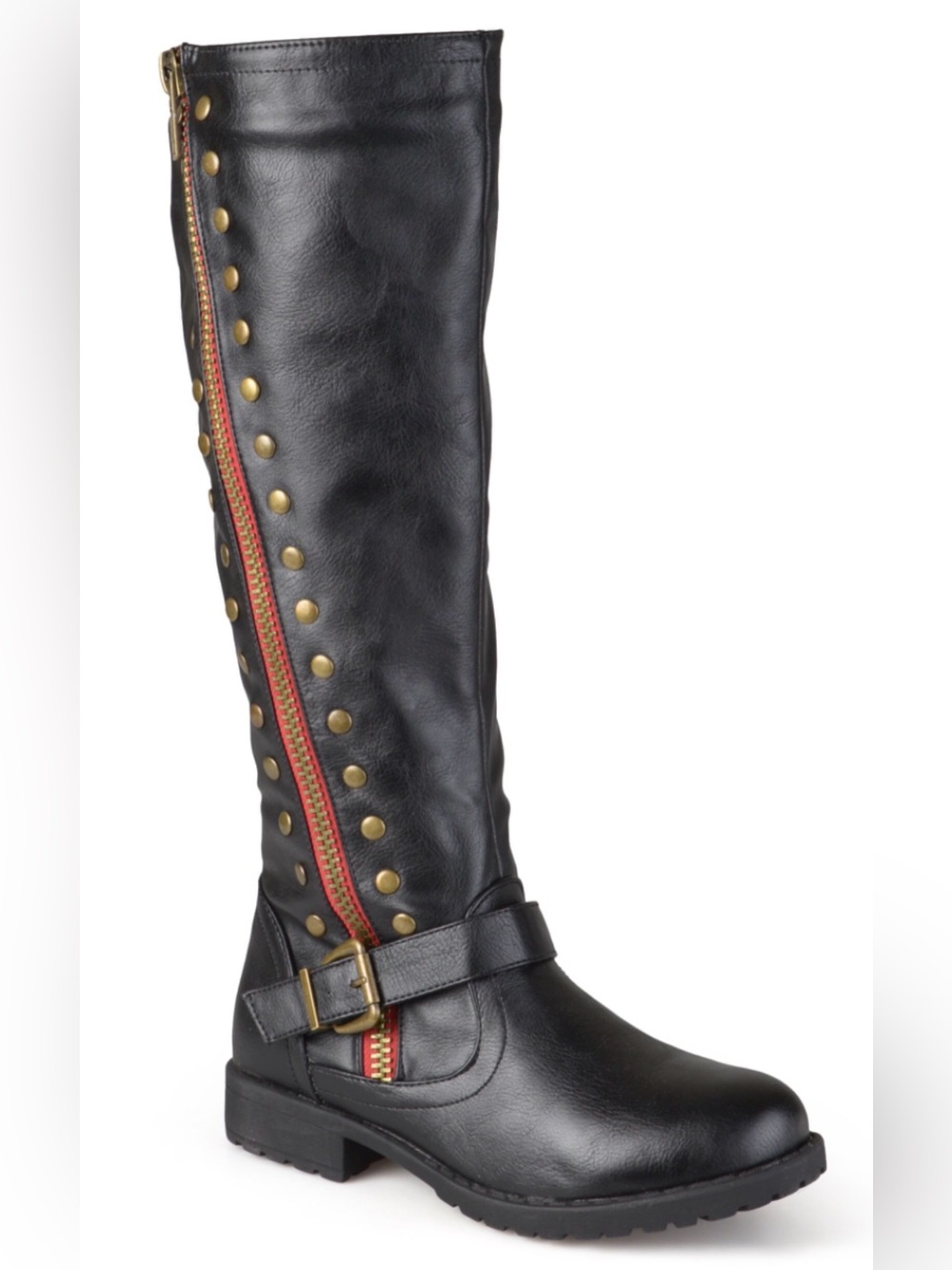 Bamboo Boots Black Studded Red Zipper Accent Size 6.5 Monterey Riding